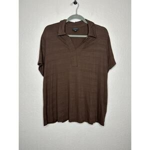 J Jill Wearever Polo Shirt Women’s Collared V Neck Short Sleeve Brown XL